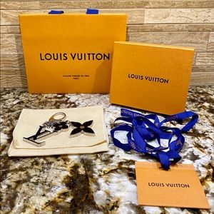 LOUIS VUITTON Bag Charm Key Ring Black Fleur D'Epi
